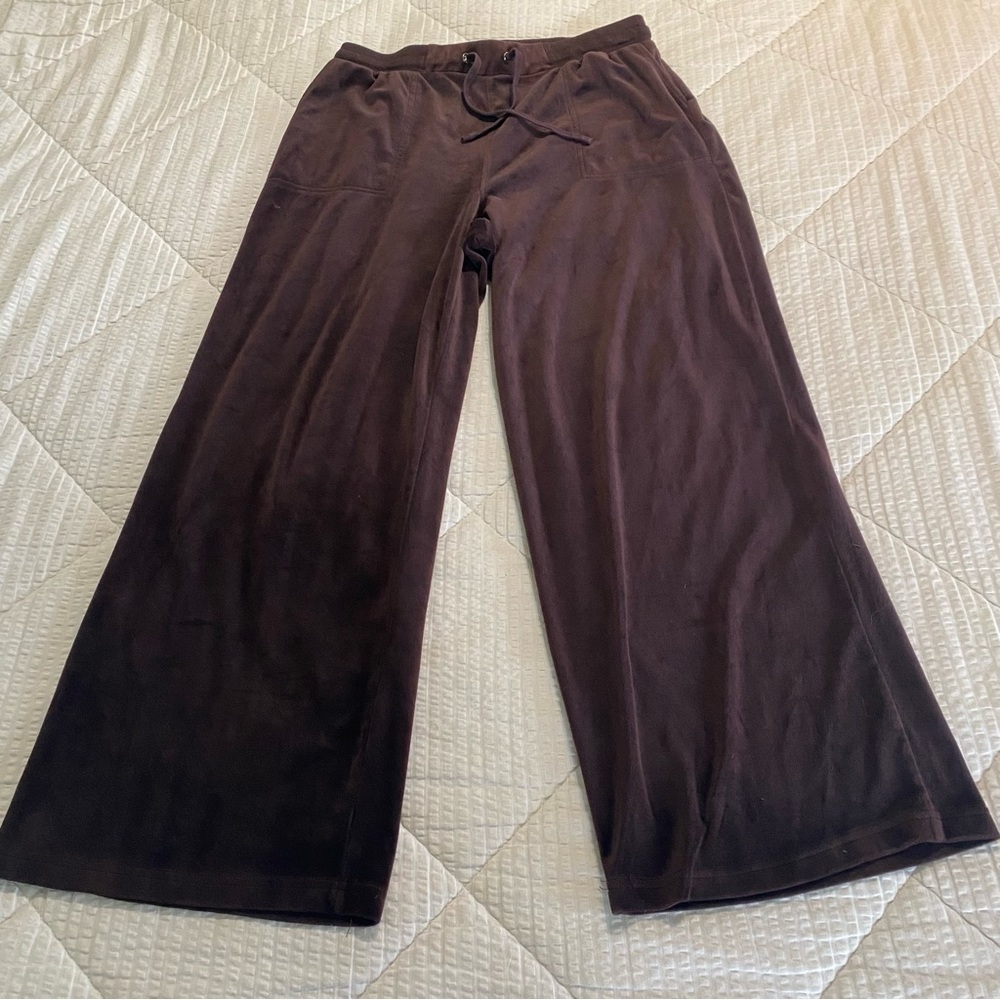 Jane & Delancey Velvet Velour Wide Leg Chocolate Brown Stretch Waist with Tie M
